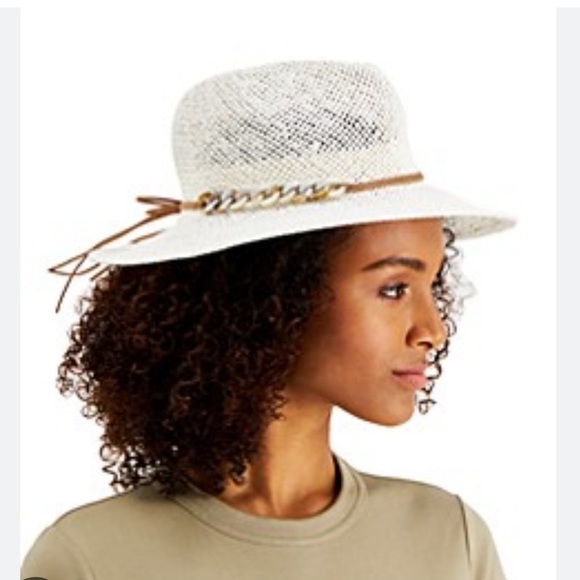 New INC Tortoiseshell-Links Open-Weave Panama Hat white - Picture 2 of 8
